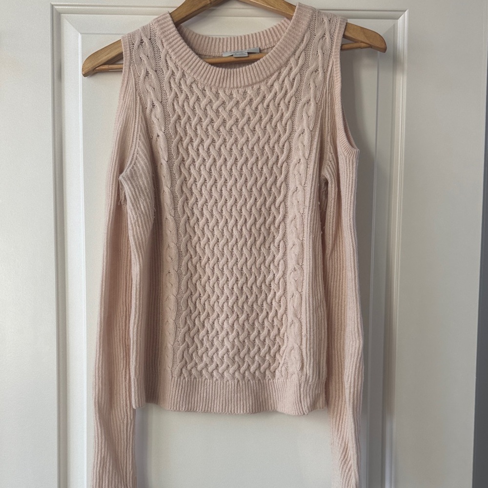 100% Cashmere Pink Cable Knit Cold Shoulder Sweater